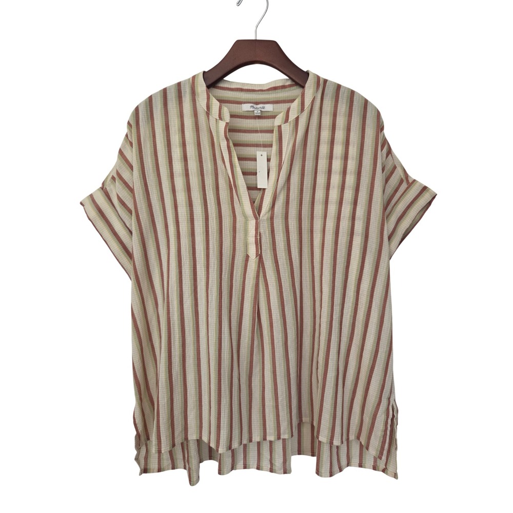 Madewell Top Striped V-Neck Relaxed Women M Red NWT $75 NE210